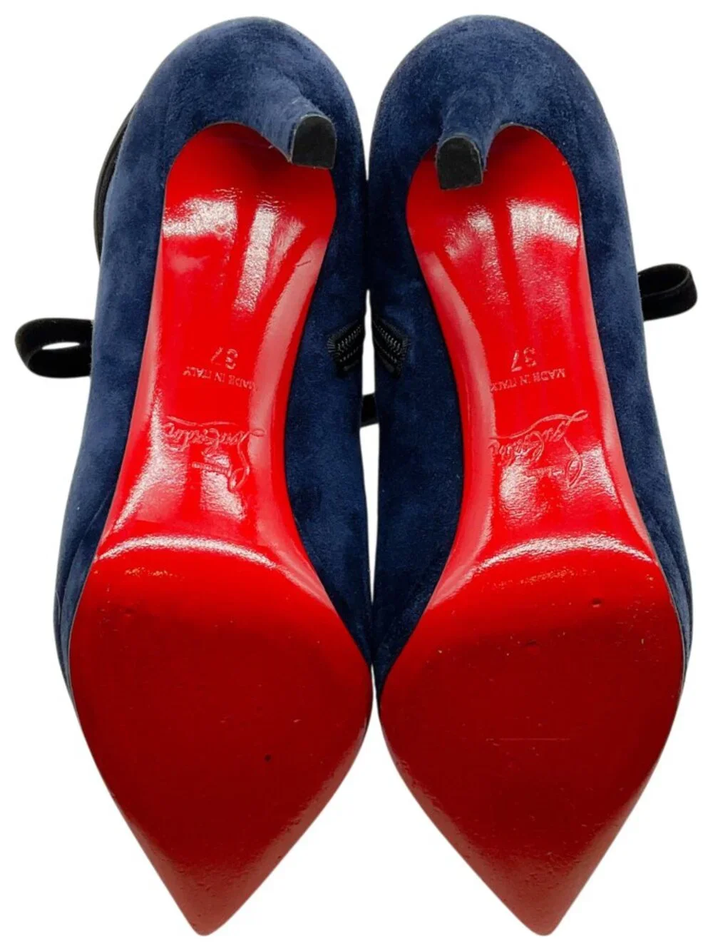 Christian Louboutin Navy Blue Suede Circus Nana 100 Booties with Black Velvet La